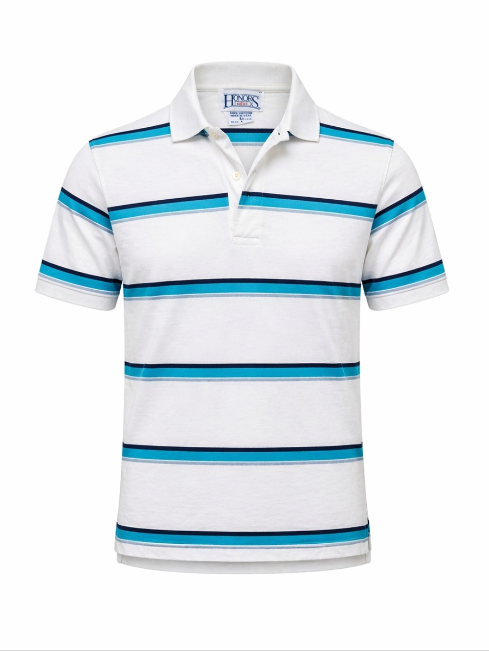 90s/Y2K Made In USA Men's White Polo Shirt‎ with Blue Stripes
